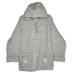 Gaddy Collection Heavy Wool Hooded Coat Sweater ,‎ Embroidered Sz L